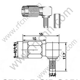 SSMA Mężczyzna Crimp Light Kąt dla złącza RG174 RF