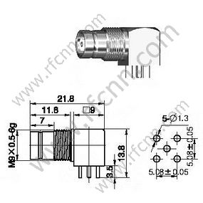 1.6 / 5.6 Kąt prawny dla złącza RF PCB